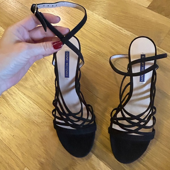 Stuart Weitzman Black Spotlight Strappy Suede Sandal Heel Size 9 $orig$ 425 - Picture 7 of 10